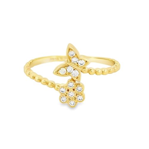 Anillo Flor Con Mariposa Oro 10 k