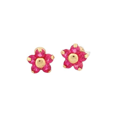 Broqueles Flor Rosa 5 Zirconias Oro 10 K