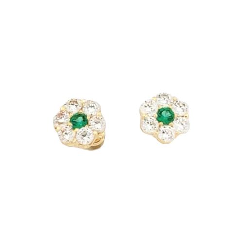 Broqueles Flor Verde 7 Zirconias Oro 10 K