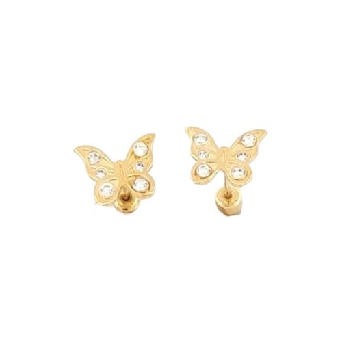 Broqueles Mariposas 6 Zirconias Oro 10 K