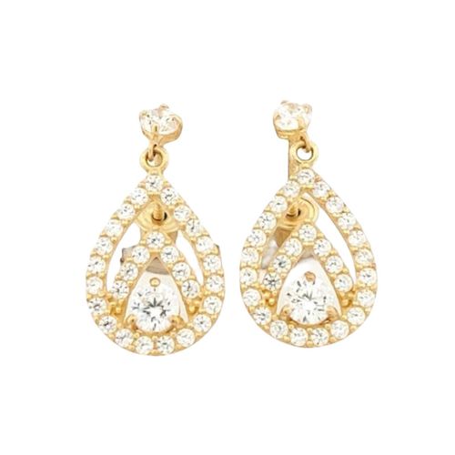 Aretes Gota Doble Cubiertos Zirconias Oro 10 K